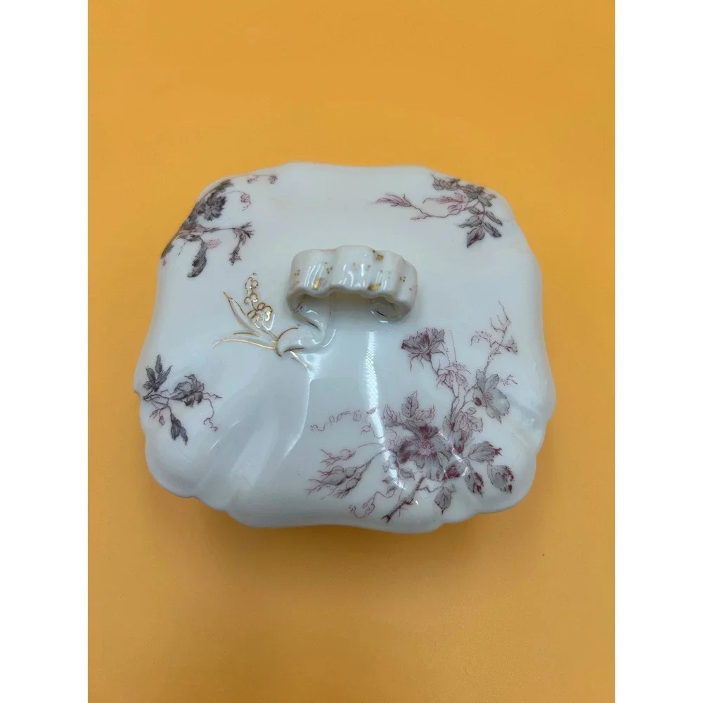 Antique Haviland Limoges Butter Bowl Dish Trinket Candy Sepia Floral Gold ~  266